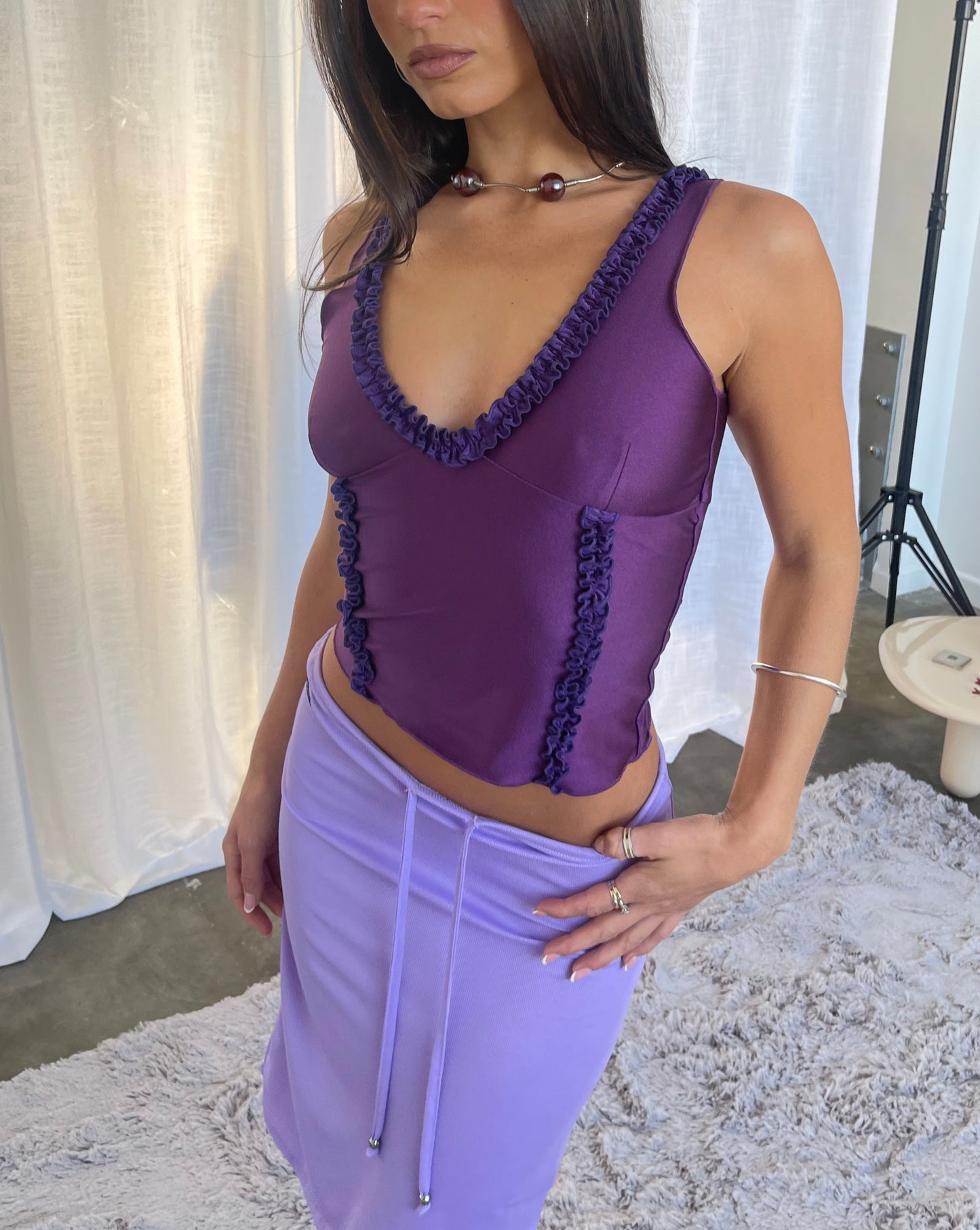 Ruffle V Neck Tank | Puple