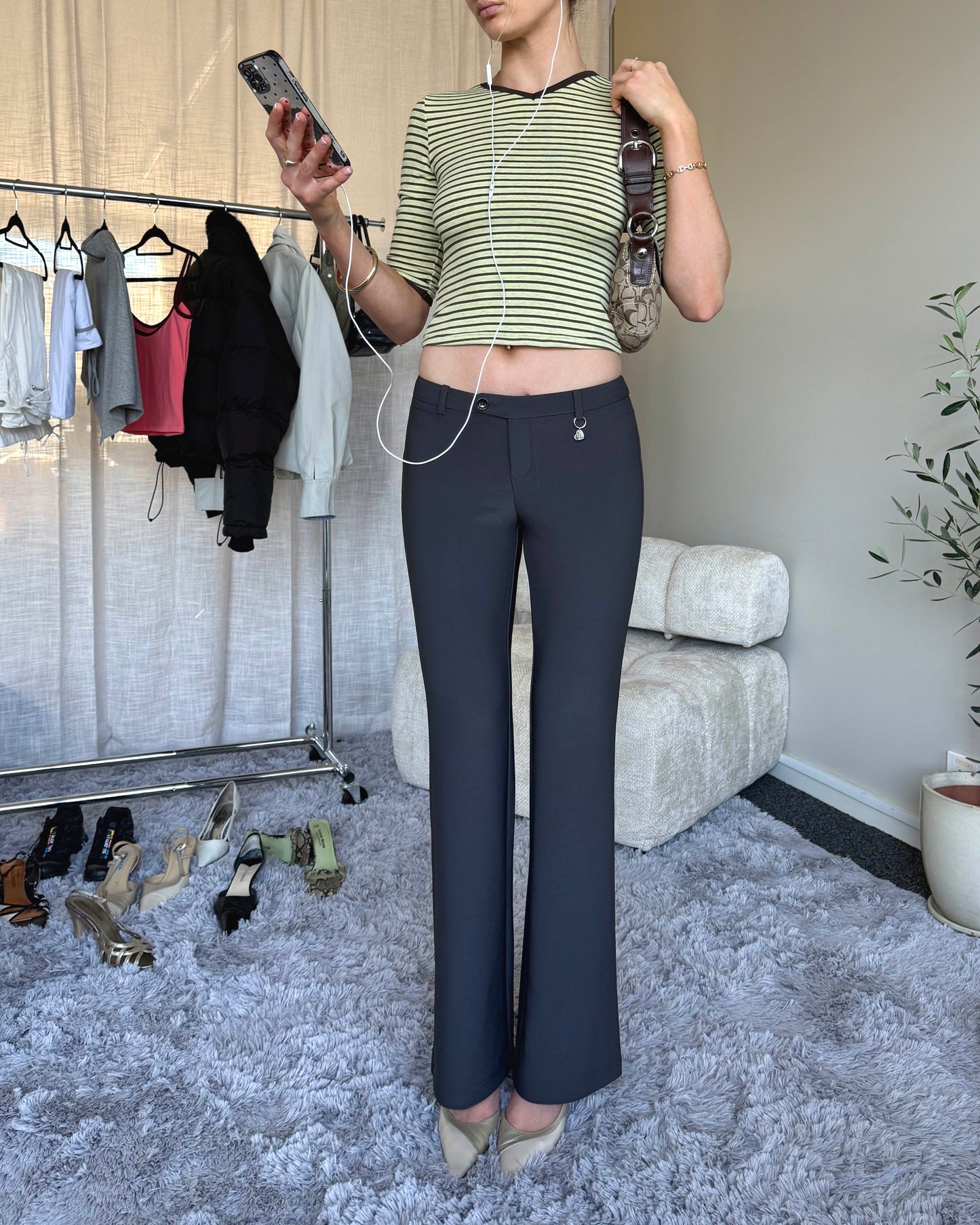 Heart Charm Low Rise Pant | Charcoal