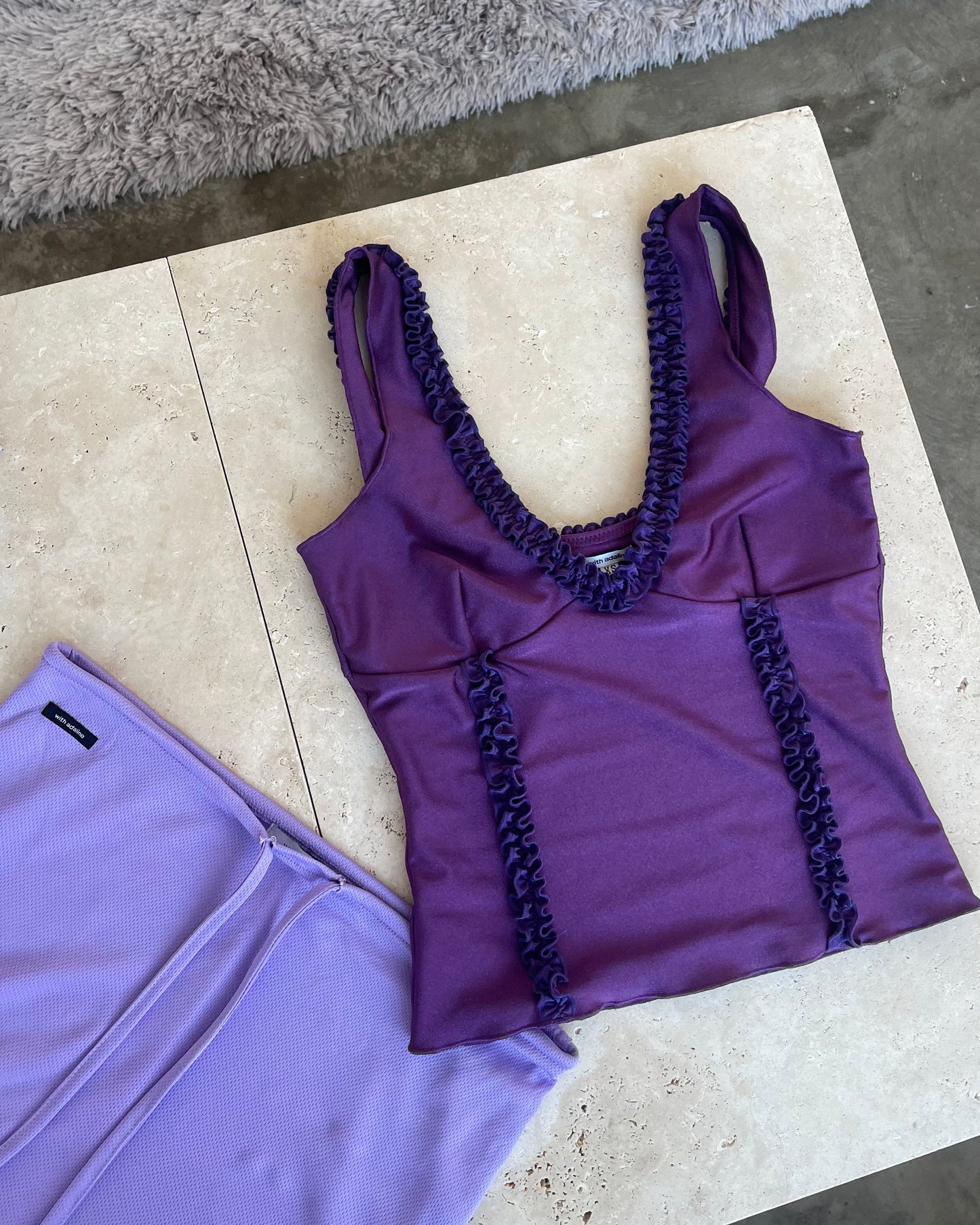 Ruffle V Neck Tank | Puple