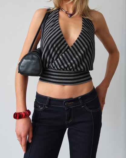 Honey Halter Top | Grey Marle Stripe