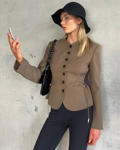 Tailored Cinch Blazer | Khaki Brown Melange