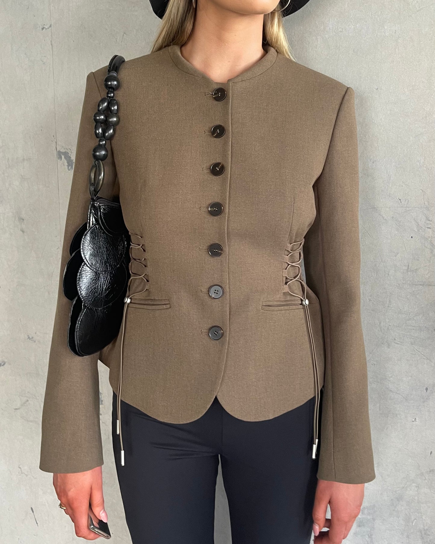 Tailored Cinch Blazer | Khaki Brown Melange