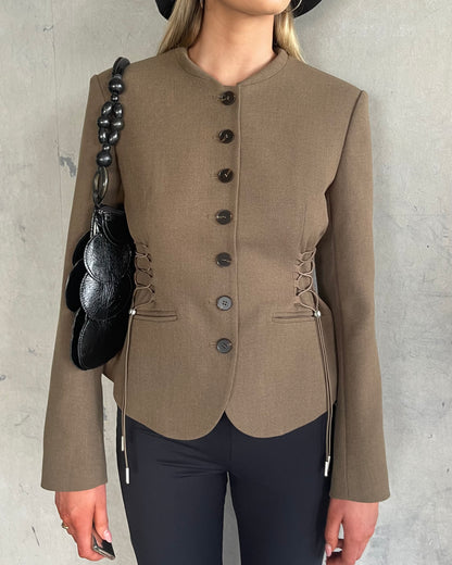 Tailored Cinch Blazer | Khaki Brown Melange