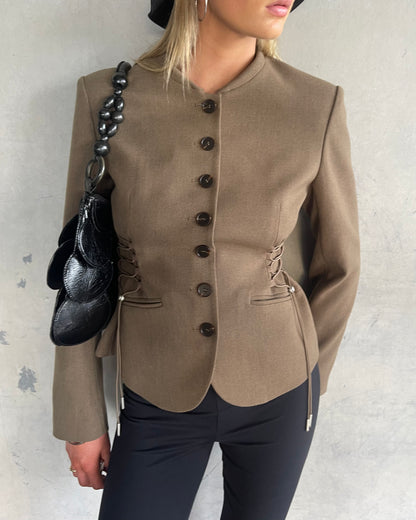 Tailored Cinch Blazer | Khaki Brown Melange
