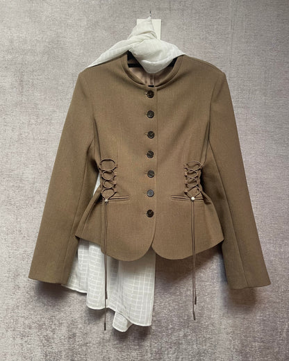 Tailored Cinch Blazer | Khaki Brown Melange