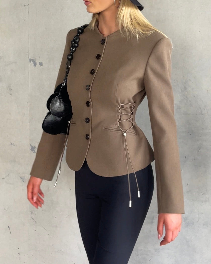 Tailored Cinch Blazer | Khaki Brown Melange