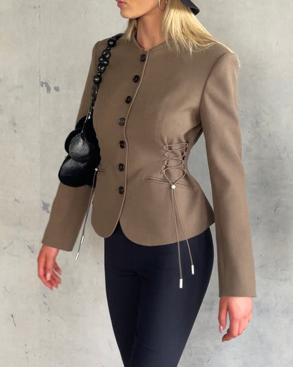 Tailored Cinch Blazer | Khaki Brown Melange